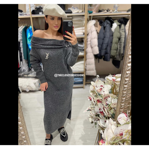 ZARA Off-the-Shoulder Knit Midi Dress NWT Gray Size S and M - Picture 11 of 16